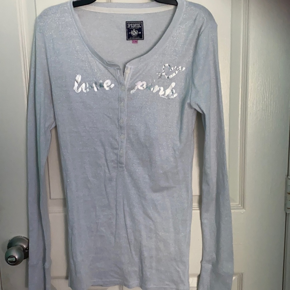 Vintage Victoria Secret Pink glitter sparkle long sleeve shirt size large Love